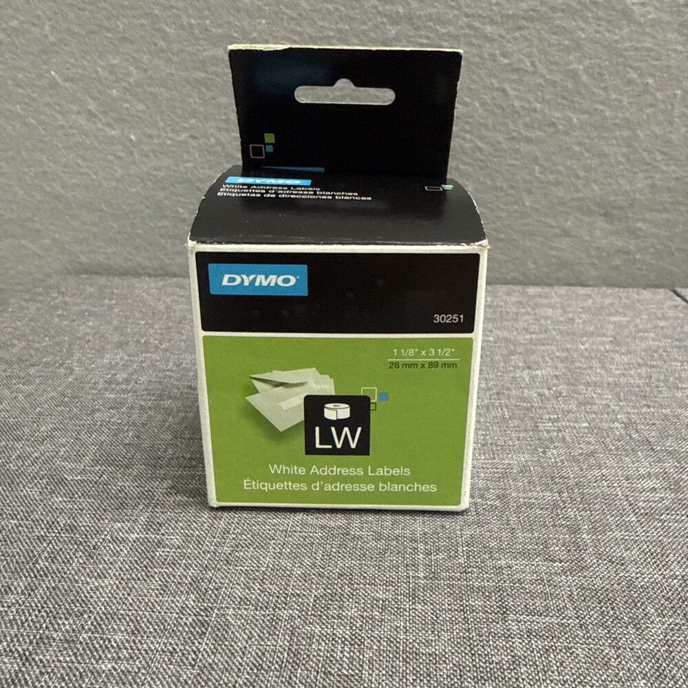 DYMO 30251 WHITE ADDRESS LABELS 1 1/8" x 3 1/2" 2 Rolls Of 130 NEW